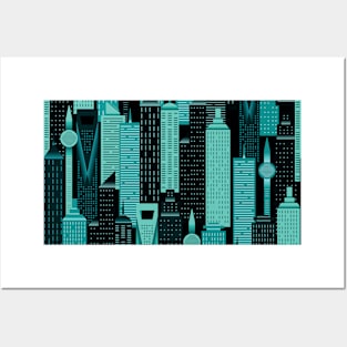 Night time city skyline pattern Posters and Art